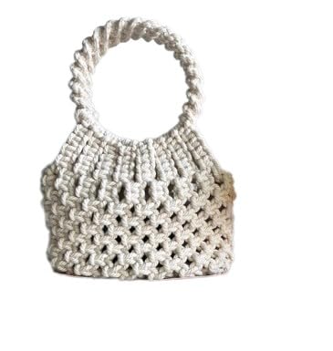 off white hand bag with handle macrame cotton evening bag for women/gift for her